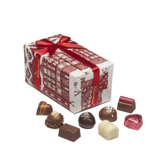 Луксозна кутия с ръчен белгийски шоколад Valentino Chocolatier, специална ръчна селекция за Коледа и зимните праници, За всеки повод подарък.