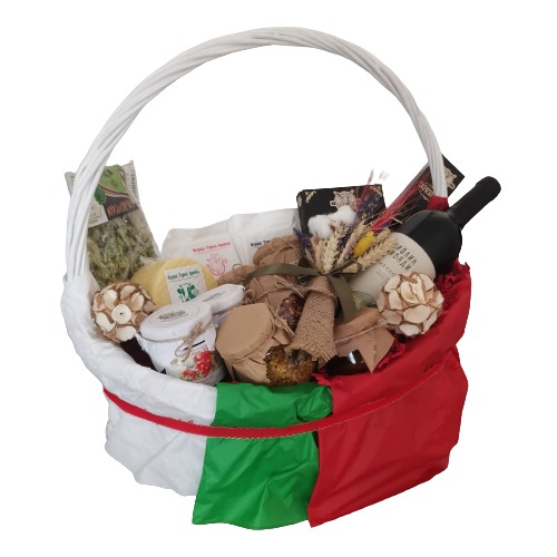 Подаръчна кошница с български фермерски продукти.