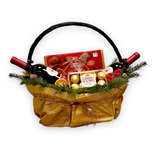 Коледна подаръчна кошница с вино